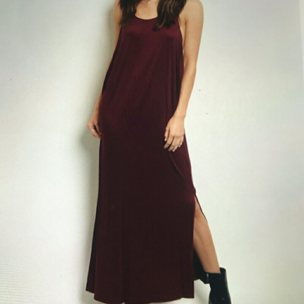 Wine Color Loose Fit Racer Back Maxi Dress
